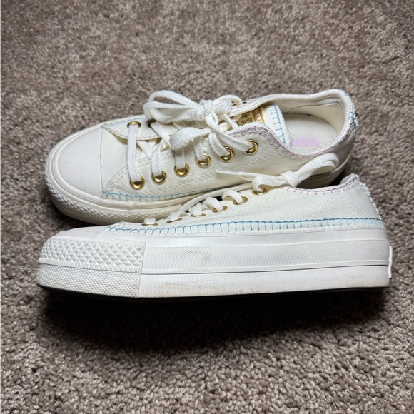 Converse White Sneakers with Gold Eyelets - Picture 6 of 8